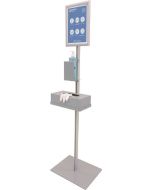 Soporte INFO, dispensador de gel antibacterial y guantes, 300 X 1500 mm, aluminio