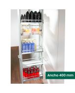 Kit 08 - Extraíble para cocina DISPENSA con 4 entrepaños STYLE, botes contenedores para mueble de 400 mm de ancho