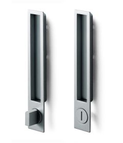 Jaladera con perilla para puerta deslizable con Cerradura, acabado aluminio mate
