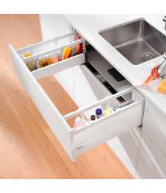 Cajón bajo fregadero TANDEMBOX antaro con galerías y costados decorativos, altura D, color blanco