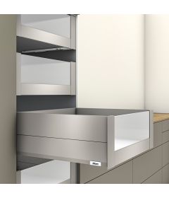 Cajón interior MERIVOBOX BOXCAP y cristal frontal alto altura E (192 mm), color gris indium mate