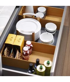 Caja rectangular LINIQ de encino blanco, para organización de cajones de cocina