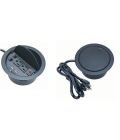 Multicontacto CIRCUM con 2 contactos eléctricos, entradas voz/datos/USB, material acero