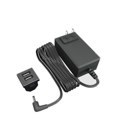 USB de carga para cubiertas, mesas y muebles, con 2 conexiones y transformador, largo del cable 1.82 m,  acabado negro