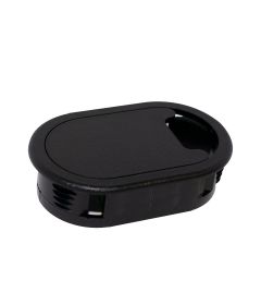 Pasacables Ovalado para embutir en mesa o escritorio, plástico, color negro