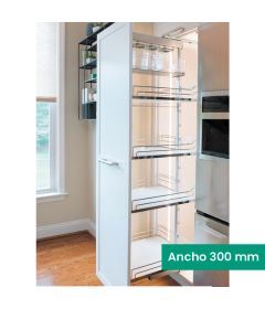 Kit 06 - Extraíble para cocina DISPENSA con 4 entrepaños CLASSIC, botes contenedores para mueble de 300 mm de ancho