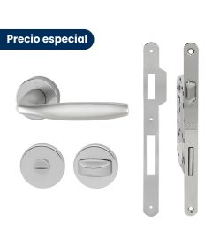 Kit de manija NEW YORK y cerradura PATENT GRANDE para puerta de baño, acabado inox mate