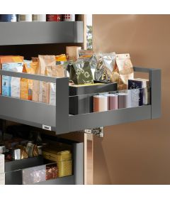 Cajón interior MERIVOBOX con Galería y cristal frontal bajo, altura E (192 mm), color gris orión mate