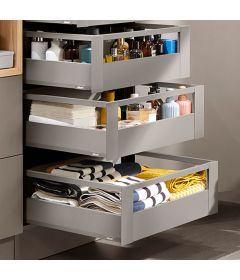 Cajón interior MERIVOBOX con galería y galería frontal, altura E (192 mm), color gris indium mate