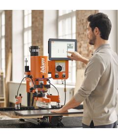 Máquina neumática MINIPRESS P, con complemento EASYSTICK, para instalación de bisagras