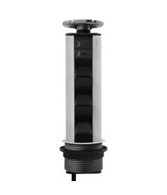Multicontacto de torre extraíble EVOLINE PORT sobre cubierta, 3 sockets y 1 USB dúplex de carga  A+ C, acabado inox mate