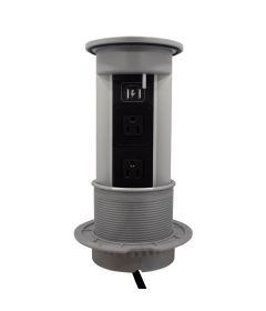 Multicontacto de torre PUSH ELITE, con 2 enchufes, 1 USB dúplex de carga, acabado inox mate